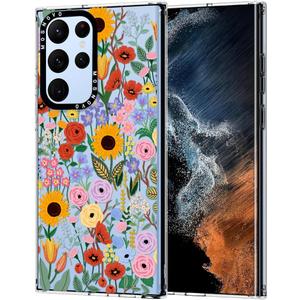 MOSNOVO Case for Samsung Galaxy S22 Ultra, [Buffertech 6.6ft Military-Grade Drop Protection] [Anti Peel Off Tech] Clear TPU Bumper Phone Case Cover Design - Blossom & Bloom