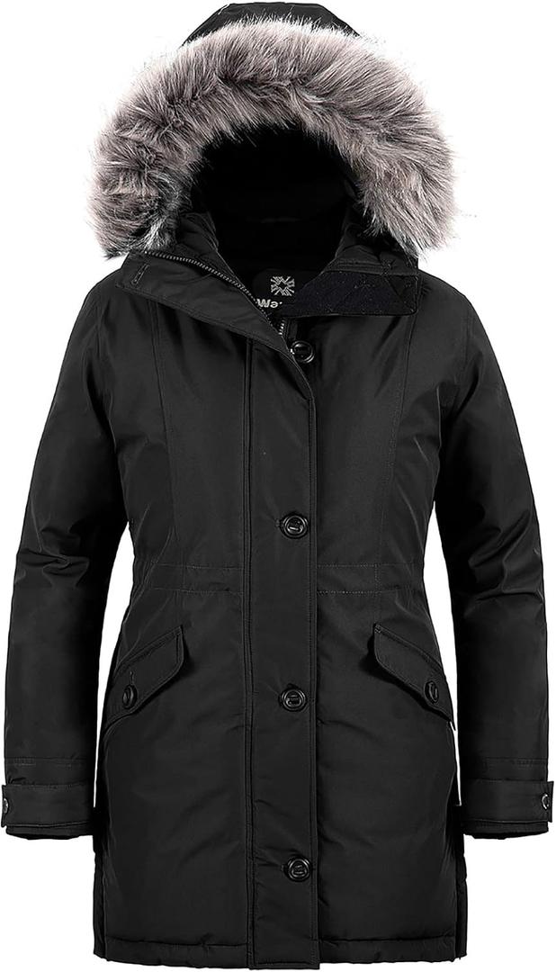 wantdo Women's Hooded Winter Coat Waterproof Warm Long Puffer Jacket Parka (XX-Large, Black)
