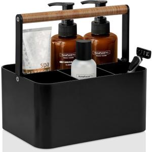 Portable Shower Caddy Dorm: Bathroom Caddy Organizer with Handle and Adjustable Dividers,Plastic Shower Basket for Toiletry,Makeup,Vanity,Shower Storage Tote for College, Cleaning Caddy, Black