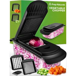 PrepNaturals Vegetable Chopper with Container, Veggie Chopper, Food Chopper & Onion Chopper - Mandoline Slicer for Kitchen (4 in 1, Black)
