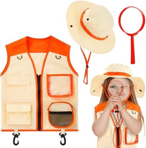 Ramede Kids Safari Explorer Vest and Hat Explorer Costume for Fishing Adventure Camping Boy Girls Halloween Cosplay