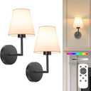 NIORSUN 13.8 inch Battery Operated Wall Sconce Set of 2,Black Rechargeable Wall Lights with 5200mAh Dimmable Detachable Bulbs and Remote,9 Colors Wireless Sconces for Bedroom Living Room Hallway