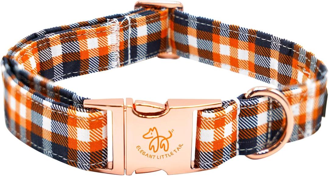 Elegant little tail Dog Collar, Fall Plaid Pet Collar Girl Boy Pet Collars Holiday Puppy Cotton with Metal Buckle Adjustable Dog Collars for X-Small Puppy
