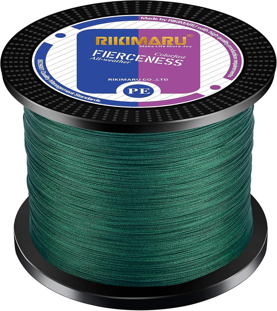 Braided Fishing Line Abrasion Resistant Superline Zero Stretch&Low Memory Extra Thin Diameter 327-1094 Yds, 4-180LB (Moss Green)