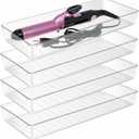 Manalete 4 Pack 15"x6" Extra Large Clear Plastic Drawer Organizer Trays, Multi-Purpose Storage Bins for Vanity, Makeup, Kitchen Utensils, Bathroom, Office Desk, Auto Tools & Craft Supplies