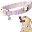 DOGWONG Airtag Cotton Hemp Dog Collar, Heavy-Duty Dog Collar with Airtag Holder Purple Collars Natural Fabric Cute Puppy Necklace for Dogs Size: Small