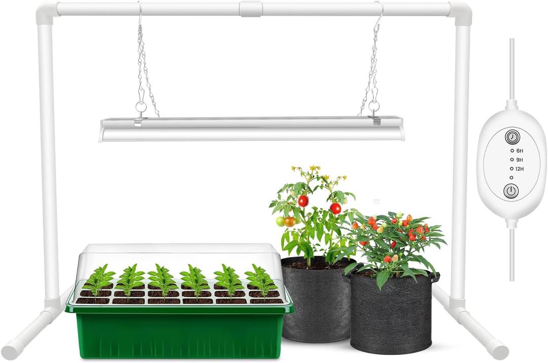 Wolezek Grow Lights for Seed Starting with 6/9/12H Timer, 2ft T5 144 LEDs Full Spectrum Grow Light Seedling with Stand for Indoor Plants, 32W High Output Seed Starter Light Kit, Height Adjustable