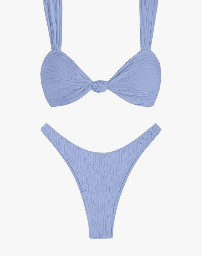 Cheeky Bikini Sets for Women High Cut Swimsuit Textured Ribbed Bikini Thong Bathing Suit Size M