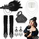 Jspupifip 9 Pcs 1920s Flapper Great Gatsby Accessories Roaring 20s Accessories for Women 1920s Costume Gatsby Headband Clutch