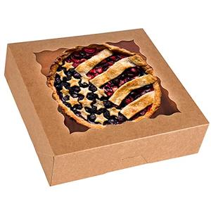 Tcoivs 7-Pack Pie Boxes 10" x 10" x 2.5", Bakery Boxes with Window, Auto-Popup Cookie Boxes for Muffins, Donuts and Pastries (Brown)