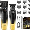 VGR Hair Clippers for Men & Hair Trimmer Set, Cordless Barber Combo with LED Display, Ceramic & Titanium Blades, 7000RPM, Type-C Rechargeable, Home & Professional Hair Cutting Kit, V-196 & 996(Gold)