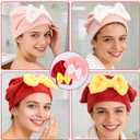 2 Pack Super Absorbent Hair Towel Wrap for Wet Hair, Super Absorbent & Quick-Drying, Thickened Soft Bow Tie Towels for Wet Hair (Red & Pink)