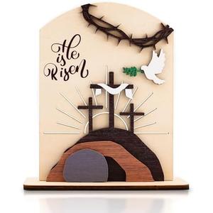 DuduCraft He is Risen Easter Resurrection Decor - Easter Decorations for Home - Empty Tomb Religious Resurrection Set Decoration for Table, Desk, Home