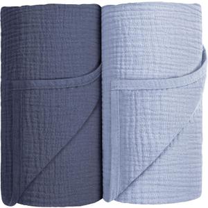 Susurration Muslin Swaddle Blanket Baby,100% Cotton Baby Receiving Blanket Soft Thin Swaddle Blanket for Unisex Newborn 40x40in 2Pack (Navy Blue)