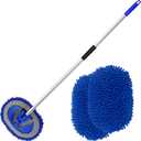 anngrowy 62" Microfiber Car Wash Brush with Long Handle Car Washing Mop Kit Mitt Sponge Car Cleaning Supplies Kit Duster RV Washing Car Brush Accessories, 1 Chenille Scratch-Free Replacement Head (Blue)