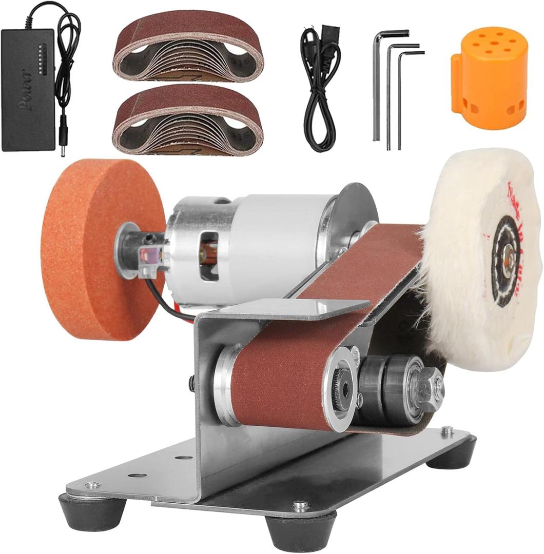 3-In-1 Mini Belt Sander - 15 Degree Knife Sharpener Electric Bench Grinder Sanding Machine, 7 Adjustable Speed Buffer Polisher for Metal Wood DIY Handcraft, Tool & Knife Sharpening (Plus Kit) (Model.1 Knife Making Plus Kit, Model.1 Knife Making Plus Kit)