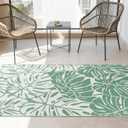Reversible Waterproof Outdoor Rug Lightweight UV-Resistant Rug for Patio, Camping & Beach (Green Leaves, 5' x 8' (Rectangular))