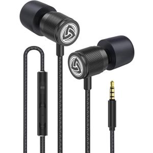 LUDOS Ultra Wired Earbuds in-Ear Headphones, Earphones with Microphone, Noise Isolating Ear Buds, Memory Foam for iPhone, Samsung, School Students, Kids, Women, Small Ears - Black