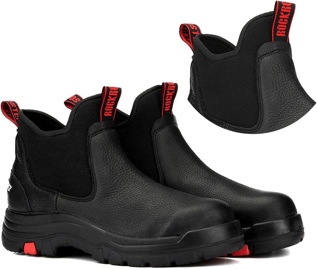 ROCKROOSTER Bakken Men's Black 6 inch Chelsea Boots, EH Rated Waterproof Slip-on Work Boots AK303-Soft Toe, AK323-Steel Toe (9 Wide, Ak303, Black, Soft Toe)