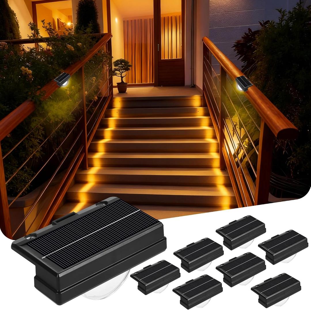 8 Packs Solar Step Lights,Solar Fence Lights Outdoor Waterproof IP67, LED Outdoor Step Light,Outdoor Light Decor for Garden Stair, Eence Deck, Front Step, Front Porch, and Patio