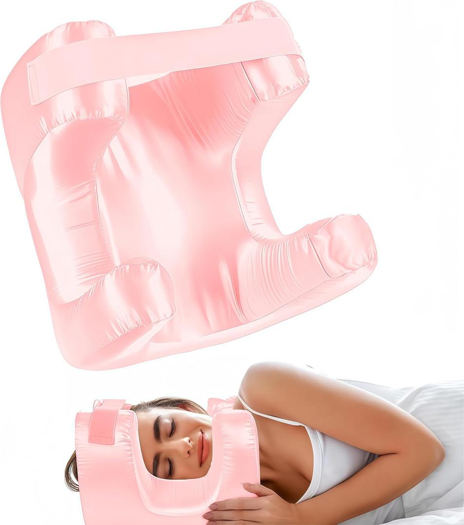 Face Pillow for Wrinkles, Anti Wrinkle Pillow with Cooling Silk Pillowcase, Beauty Pillow for Sleeping Face Down and Back Sleeping (Pink)