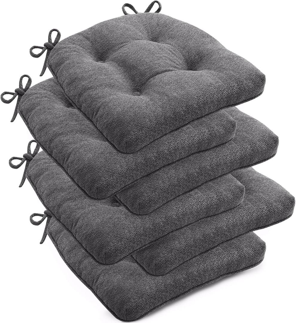 Chair Cushions Set of 6 for Dining Chairs, 16.5"x15.5" Kitchen Chair Pads with Memory Foam, Non-Slip Bottom & Ties, Tufted Indoor Seat Cushions for Home Use  Dark Grey
