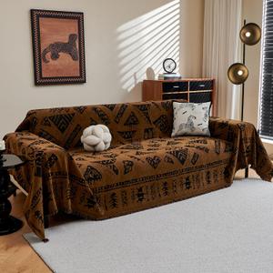MYSKY HOME Boho Couch Cover Sofa Covers, Couch Covers for 2-3 Cushion Couch Sofa, Chenille L Shape Sectional Couch Cover- Pet-Friendly, Machine Washable, Sofa Protector for Kid, 71"x118", Coffee (10# Coffee Pattern)
