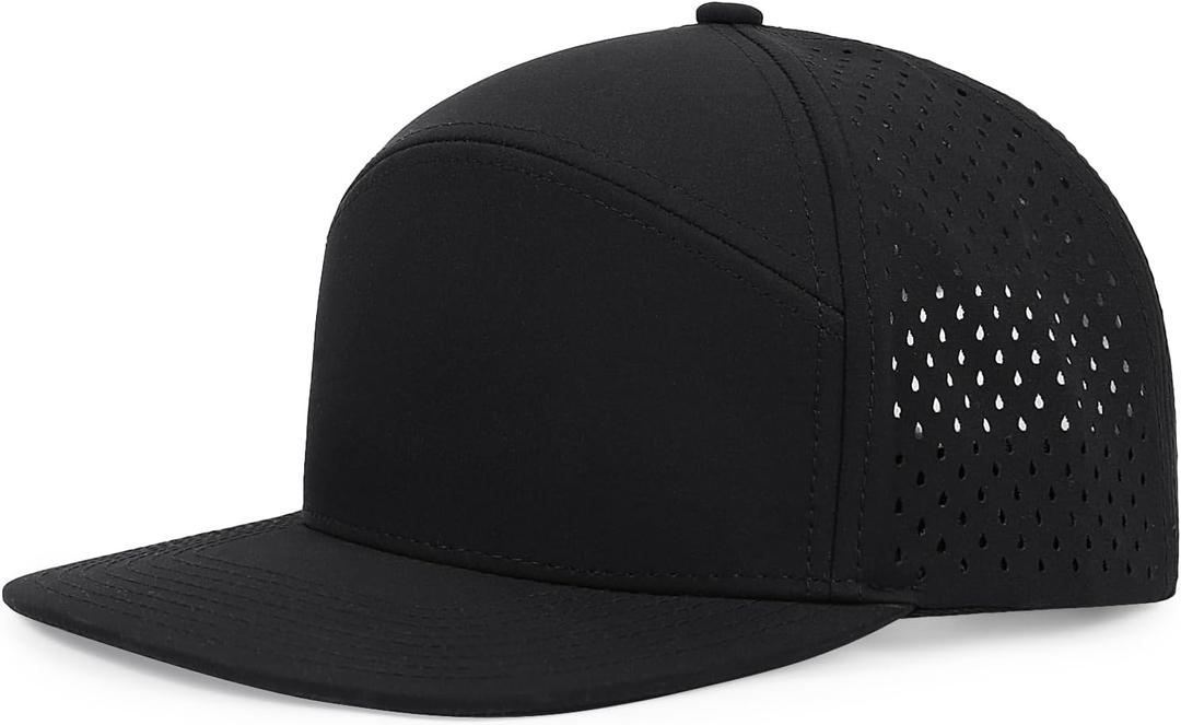 Quick Dry Baseball Cap Flat Brim Snapback Hat Sun and Rain Protection Golf Hat for Men Women (One Size, Black)