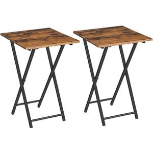 HOOBRO Folding TV Tray Tables, Set of 2 Wooden TV Trays Side Tables, Portable Sofa Snack Table, Industrial End Table for Small Spaces, Easy to Install and Fold, Rustic Brown and Black BF27BZP201