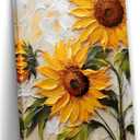 Sunflower Canvas Wall Art, 2D No Texture Sunflower Painting Poster, Yellow Flower Wall Decor, Simple Flower Picture for Wall Living Room Bathroom Bedroom Home Decoration 16*24 in ( Stretched Canvas on A Wooden Frame)