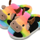 WENPOUTR Rainbow Cow Slippers for Kids Toddler Boys Size 11.5 Little Kids Memory Foam Fuzzy Slippers