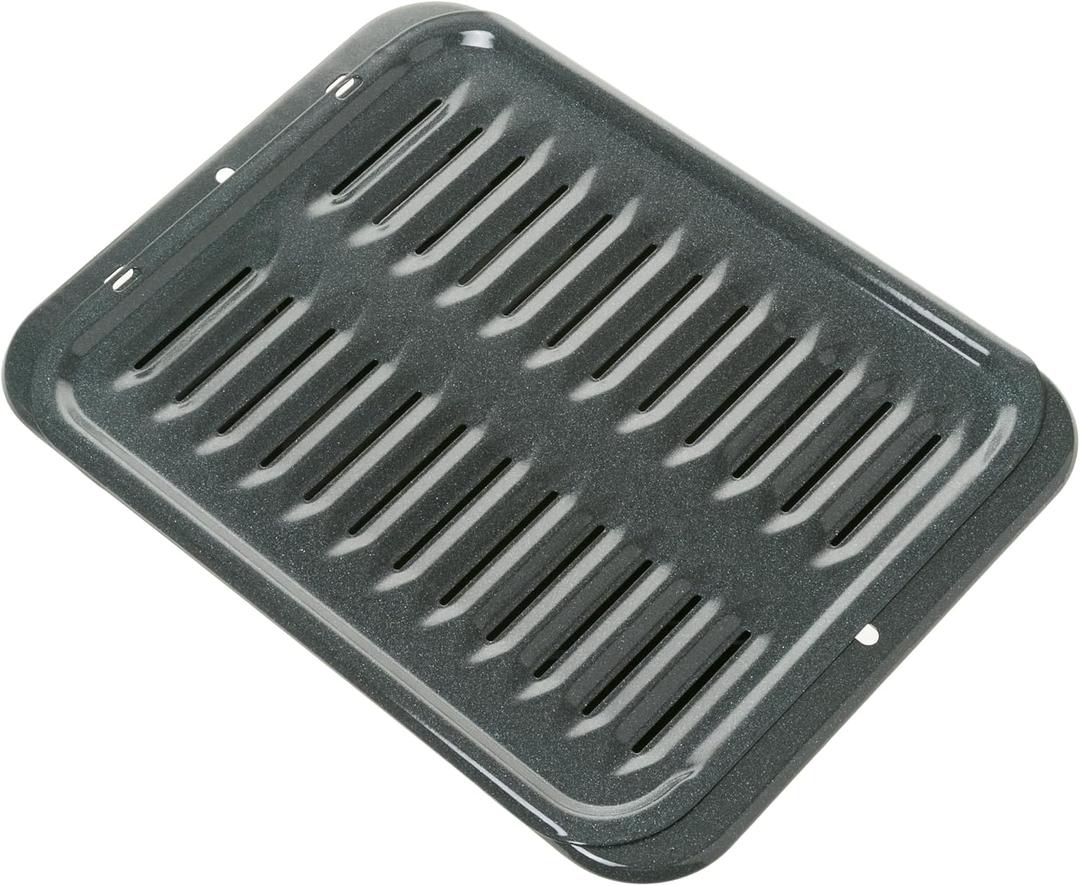 Universal Broiler Pan with Rack for Oven, Non-Stick Pan, 2 Piece Black Porcelain Coated Carbon Steel Roasting Pan, Dishwasher Safe, WB48X10056, Genuine GE Appliances Manufactured OEM Part