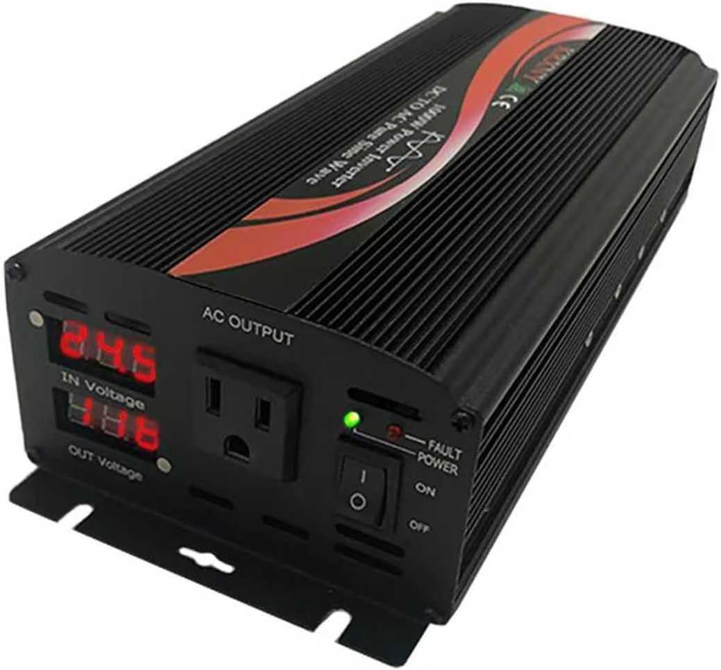 1000W Off Grid Pure Sine Wave Power Inverter 24V DC to 110V 120V AC 60HZ with LED Display US Socket