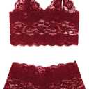 SweatyRocks Women's 2 Piece Lingerie Set Sheer Lace Cut Out Bra and Panty Teddy Lingerie (X-Large, Burgundy)