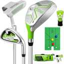 Kids Golf Clubs Set for Ages 3-5, Right-Handed Junior Golf Clubs 6 Piece Set with Hybrid, 7 Iron, Putter, Golf Bag, Headcover & Practice Mat, Kids Golf Set for Height 3'4"3'10",Blue Green