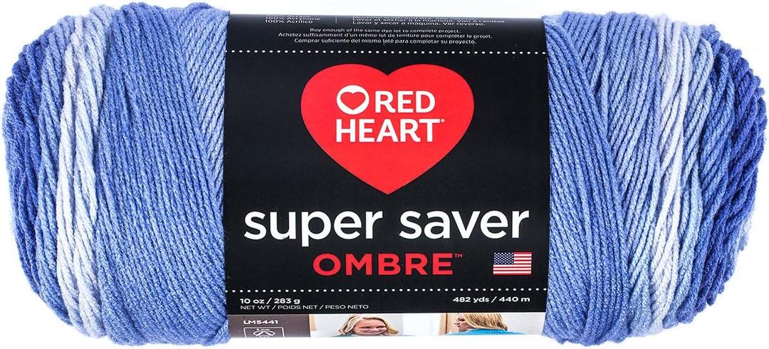 RED HEART E305.3963 Super Saver Ombre Yarn, Baja Blue (1 Pack)