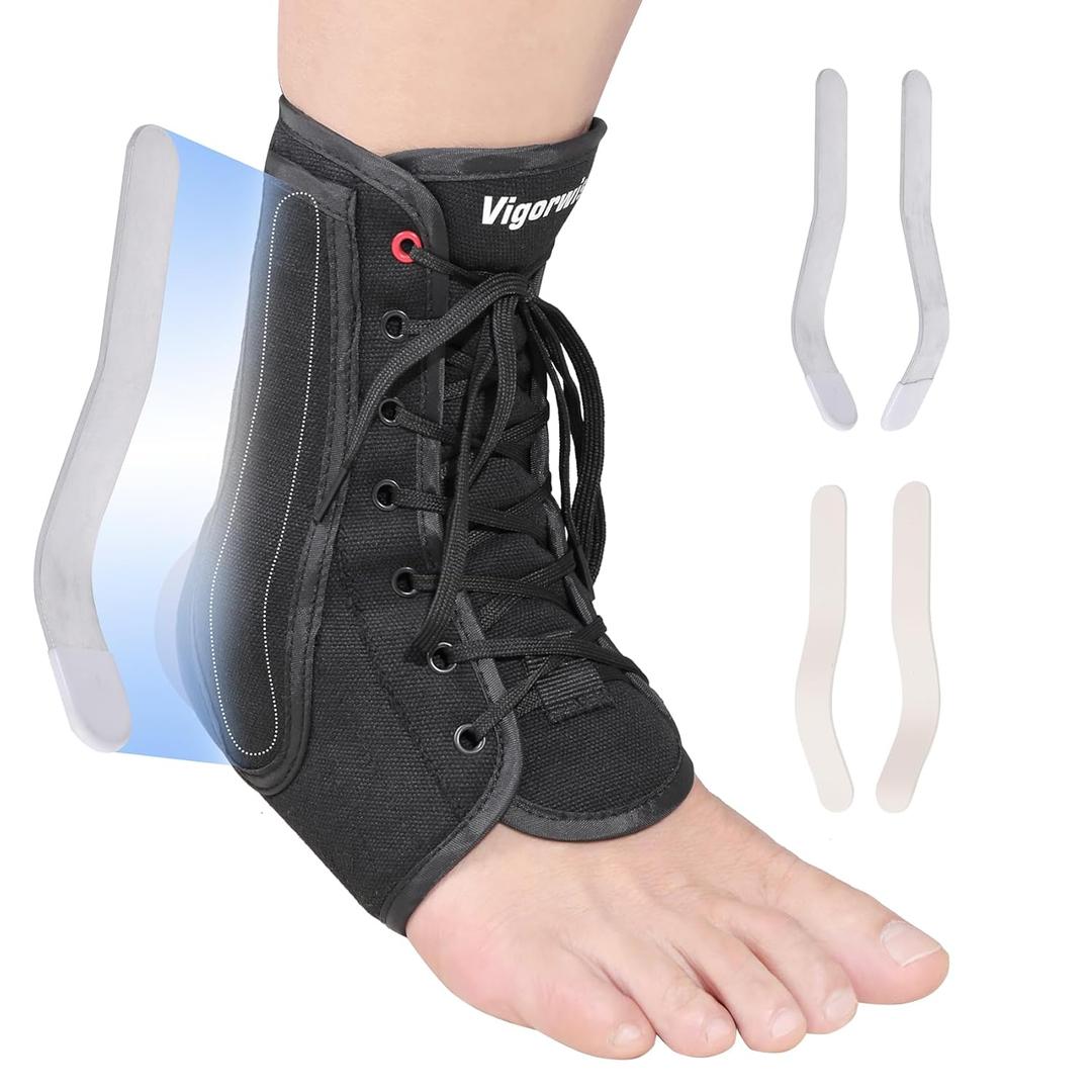 Ankle Brace for Sprained Ankle, Lace up Ankle Brace with 1Pair Metal and Plastic Support Bars, Ankle Stabilizer Brace for Men Women, Achilles Tendon Support Brace for Left Right, S (Black)