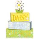 4Pcs Daisy Flower Hello Spring Wooden Stack Signs Rustic Farmhouse Tiered Tray Decor Yellow Blue Floral Wooden Table Decor for Spring Home, Kitchen, Office