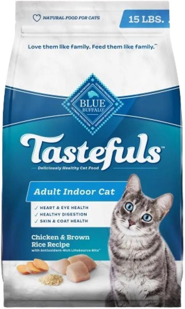 Blue Buffalo Tastefuls Natural Dry Food for Adult Indoor Cats, Chicken & Brown Rice Recipe, 15-lb. Bag
