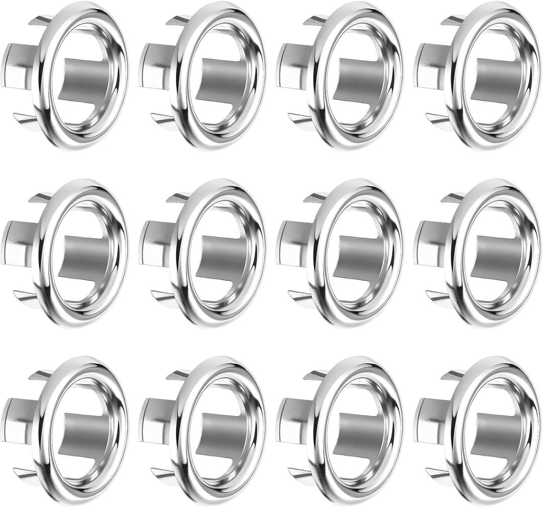 TIESOME 12Pack Sink Overflow Ring Cover, Bathroom Kitchen Sink Basin Trim Overflow Cover Round Hole Insert Drain Cap