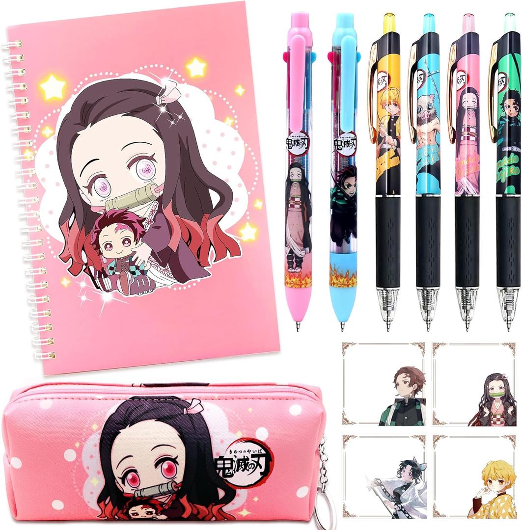 Anime Devil Merchandise Gift Set, Adorable Anime Stationery Set, Contains Spiral Notebook, Stationery Pouch, Gel Pens, Multicoloured Pens, Bracelet, Gift Box