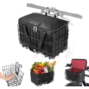 Riian Bike Basket Front/Rear, Thickened Shockproof Foldable Bicycle Basket with Waterproof Bag, Quick Release Design, Metal Bicycle Frame Basket for Adult Women Men