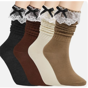 Slouch Socks for Women Long Knee High Socks Khaki, Oatmeal, Caramel & Dark Grey 4XL