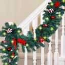 MorTime 4 Pack 9 FT LED Christmas Garland with Pinecones Red Berries Bows Christmas Balls Candies, Multi-Function Christmas Garland with 50 Warm White LED Lights, 180 Branch Tips