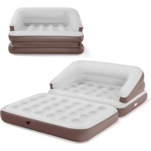 Full Size Air Mattress for Inflatable Portable Blow Up Mattress Sofa Bed with Flocked top-Double Air Couch for Tent Camping(Camel)