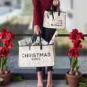 Santa Barbara Design Studio Tote Bag Holiday Collection Black and White 100% Cotton Canvas with Genuine Leather Handles (Live Love Be Merry)