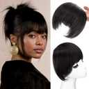 Yaki Straight Bangs Hair Extensions for Women Brown Black Synthetic Fringe with Temples Handmade Kinky Straight Bangs Hairpiece with 3 Clips in(2#)