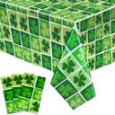 Tegeme 3 Pieces St. Patrick's Day Tablecloths Decoration Plastic Irish Shamrock Table Covers Disposable Waterproof Green Shamrock Table Cloth for St. Patrick's Day Party Supplies (54 x 87 Inch)