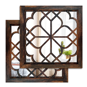 Wocred 2 PCS Square Wall Mirror,Gorgeous Rustic Farmhouse Accent Mirror,Caramel Color Entry Mirror for Bathroom Renovation,Bedrooms,Living Rooms and More(12”x12”)