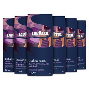Lavazza Italian Roast Ground Coffee 6 Bags of 12oz, Dark Roast, Strong and Bold Taste, Intensity 5/5, 100% Arabica, Ideal for Drip Brewers, (Pack of 6) - Package May Vary (EXP 05/30/28)